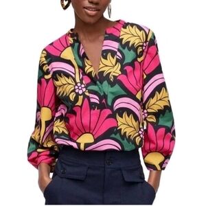 J. Crew Floral V-Neck Quarter Sleeve Top Size Small